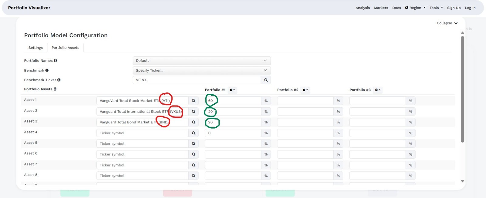 ticker entry, date range selector, initial amount field